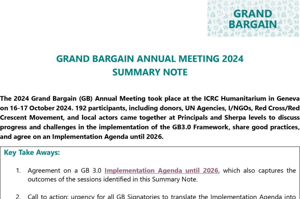 GRAND BARGAIN ANNUAL MEETING 2024: CALL FOR ACTION